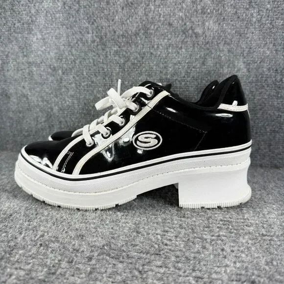 Skechers Heartbeat Loud Platform Sneakers Womens 8.5 Black Patent Y2K Chunky Vtg - Picture 4 of 11